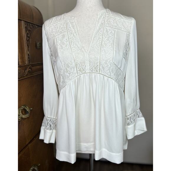 100% Silk & Lace Boho White Blouse Top Sz 4 Boho Cowgirl Bridal Retail $350 - Picture 1 of 16
